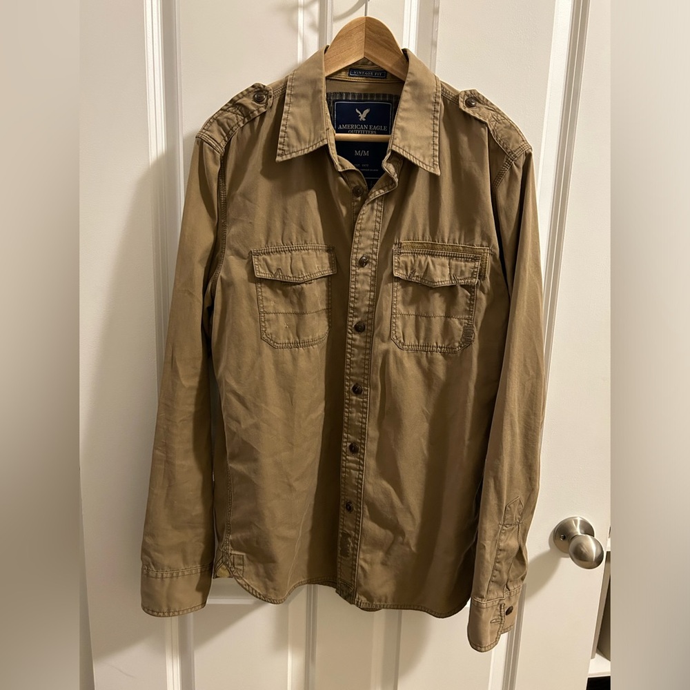 American Eagle Authentic Vintage Fit Long Sleeve Button Up Shirt Jacket Size M - Picture 6 of 8